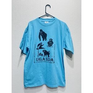 Vintage 80S Uganda Ape Monkey Gorilla T-Shirt Teal Xl